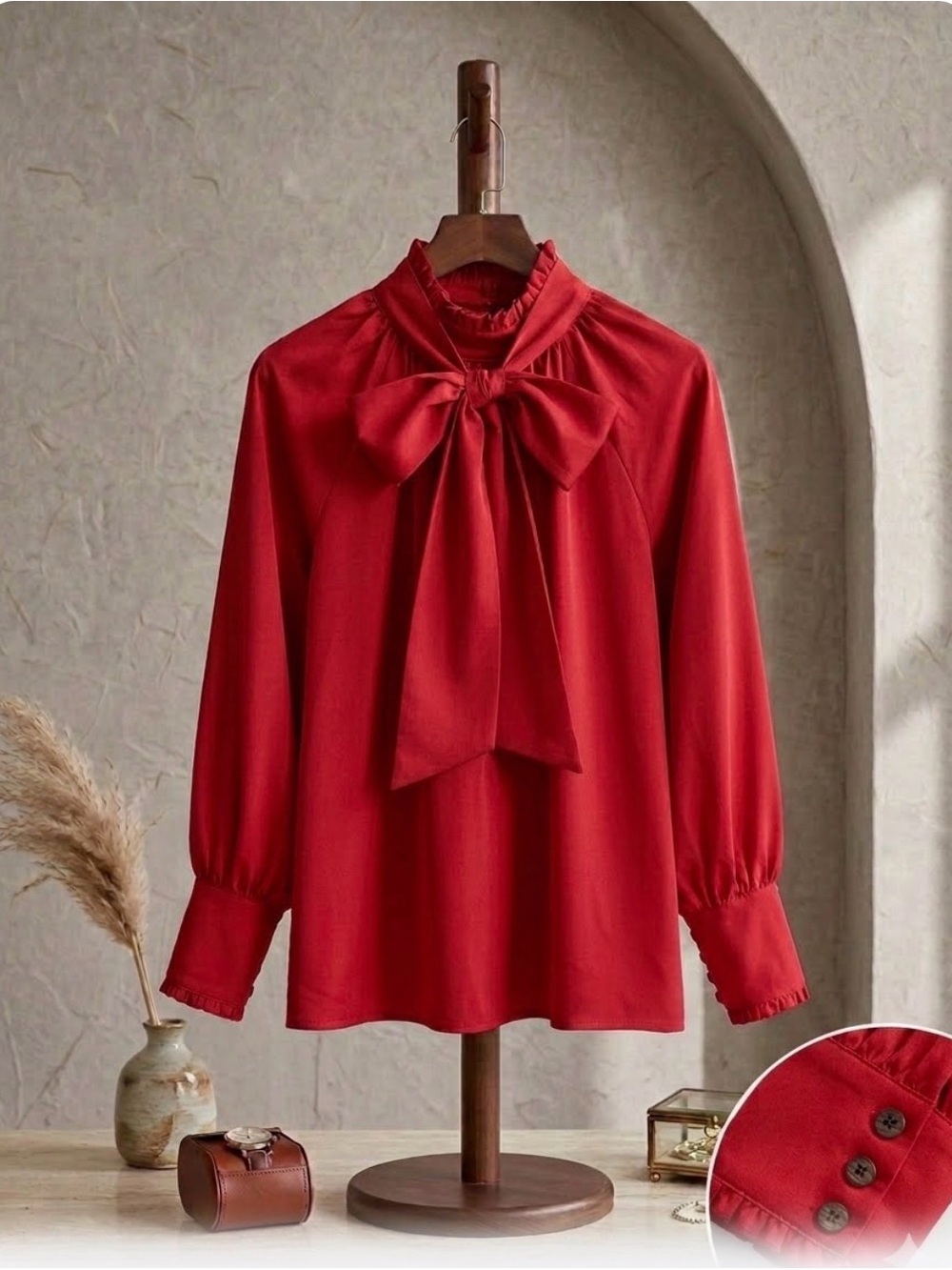 Classic Bow-Tie Blouse - Pink - Picture 2 of 3